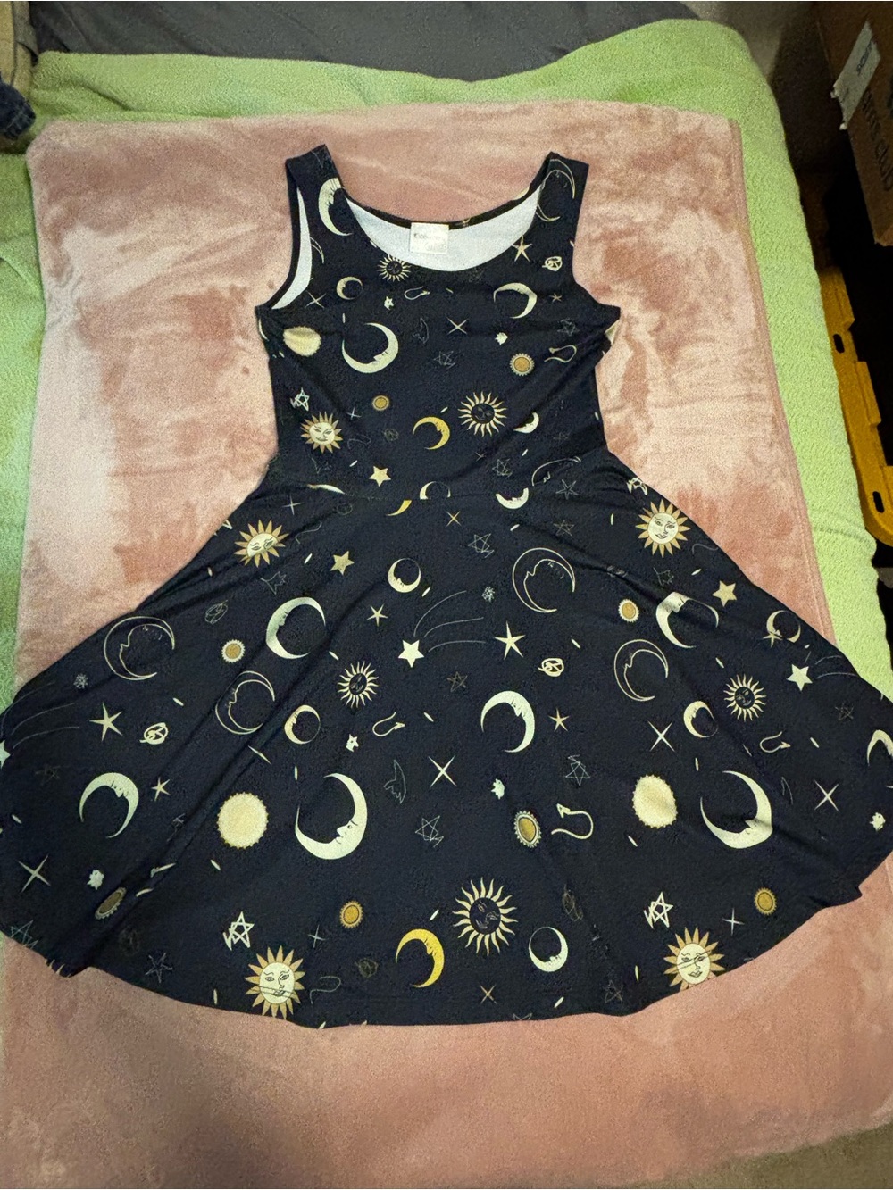 Celestial Moon Sun Stars Zodiac Sleeveless Skater Dress Witchy